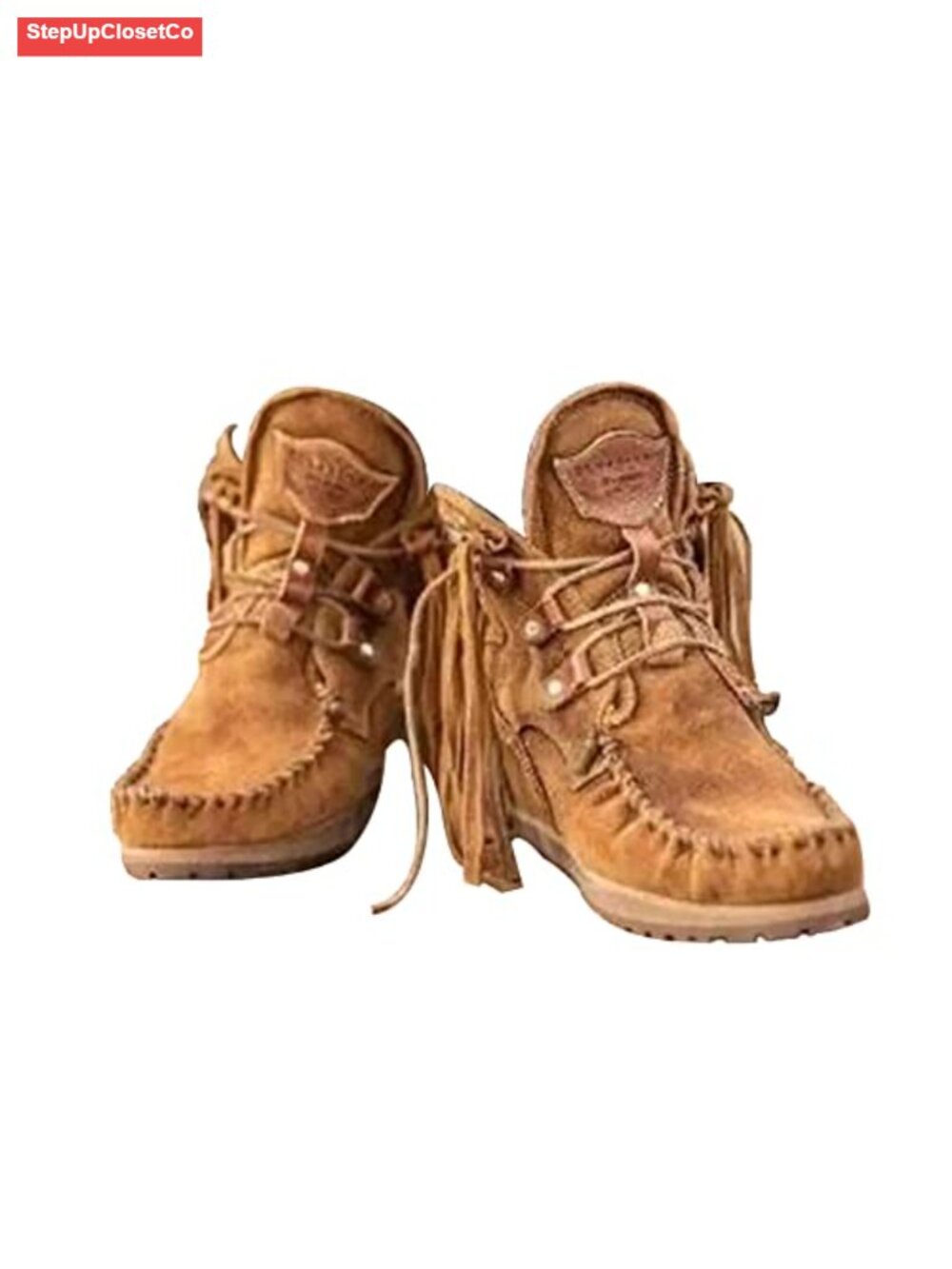 Vintage Cowboy Fringed Ankle Boots - Faux Suede Lace-Up Booties